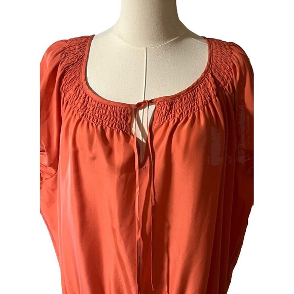 Talbots Drop Waist Dress XL Silk Peach Tie Front Short Sleeves Chic Classic - Picture 8 of 14